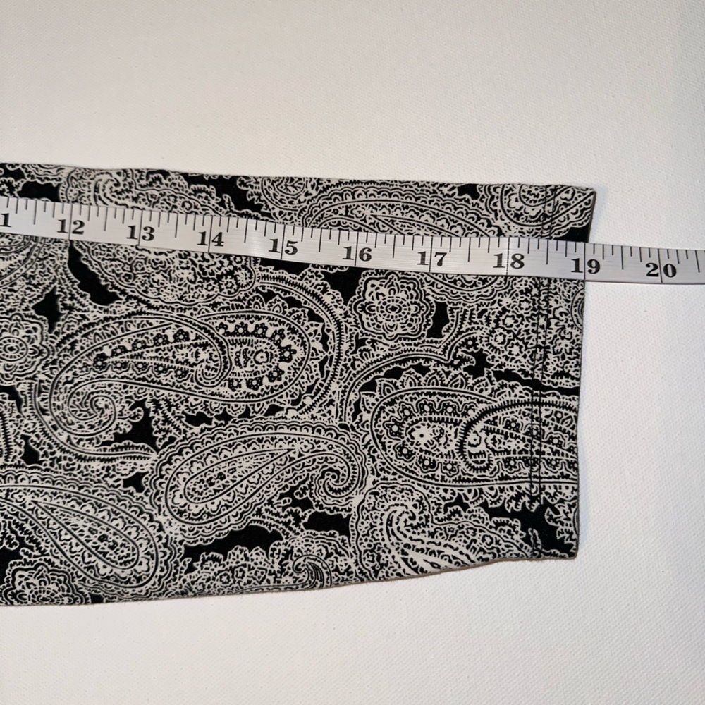 Lands' End Black White Paisley Dress Size L Knee Length 3/4 Sleeve Stretchy - Picture 7 of 7